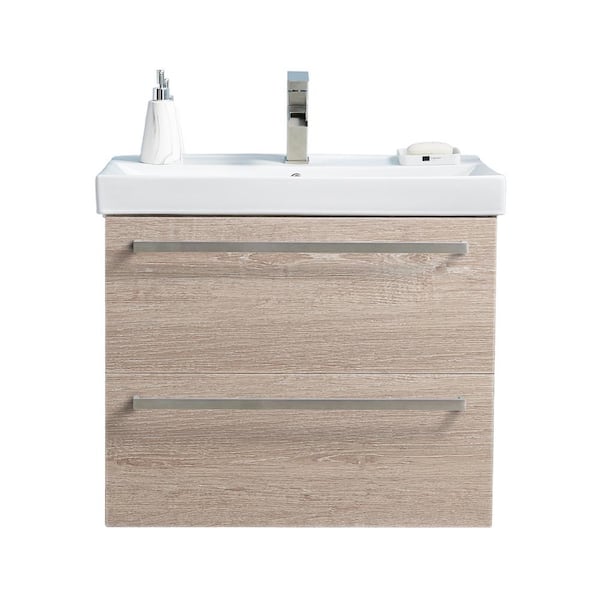 VAPSINT 30 in. W x 18 in. D x 23 in. H Floating Bathroom Vanity in Grey Wood Grain with White Ceramic Sink