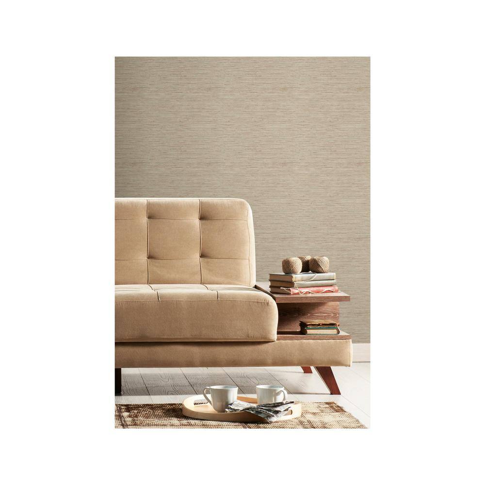 Pink and Taupe Faux Grasscloth Peel and Stick Wallpaper Roll
