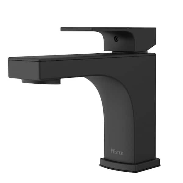 Pfirst Modern Single Handle Low Arc Single Hole Bathroom Faucet with Drain Kit Included in Matte Black