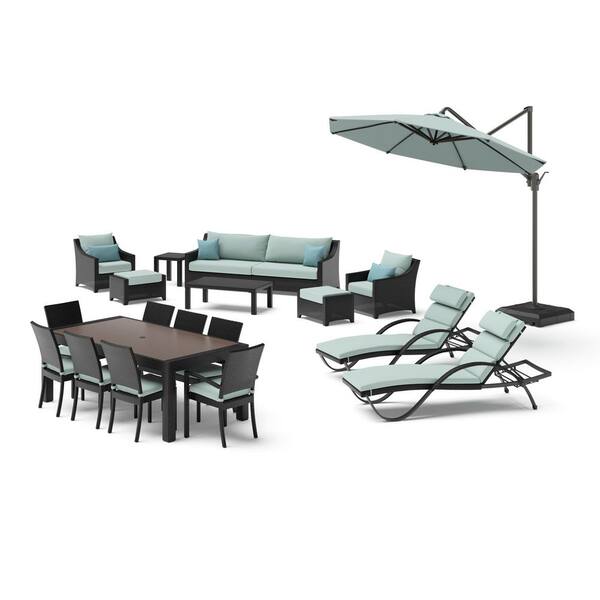 RST BRANDS Deco Estate 20-Piece Wicker Patio Conversation Set with Sunbrella Spa Blue Cushions