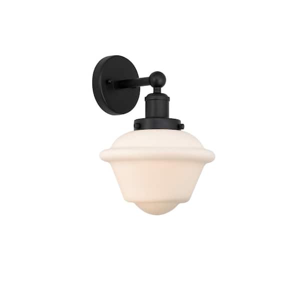 Innovations Oxford 1-Light Matte Black, Matte White Wall Sconce with White Glass Shade