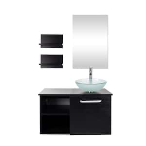 28 in. W x 19 in. D x 28 in. H Single Sink Bath Vanity in Black with Black Solid Top and Mirror