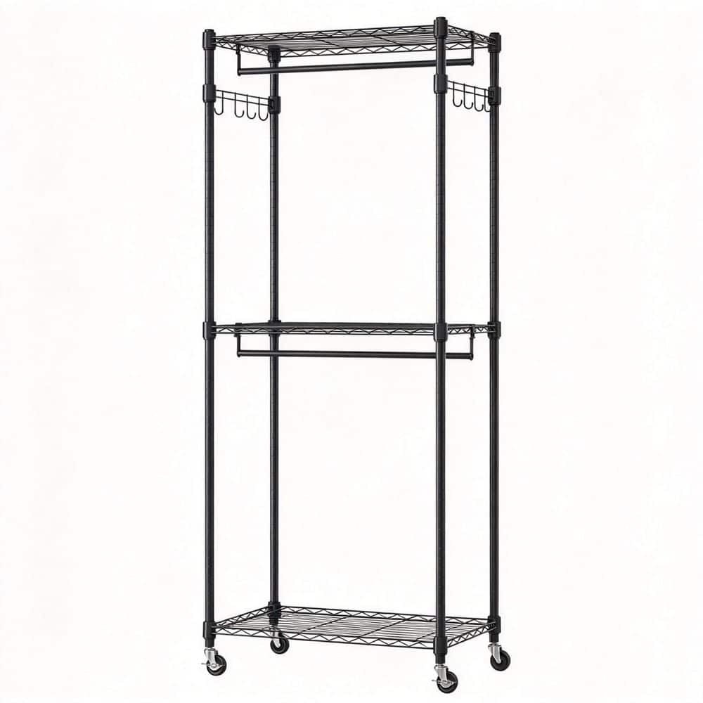Transportable Clothes Rack Garvee Double Rod Metal Garment Rack Heavy Duty Clothing Rack on Wheels ...