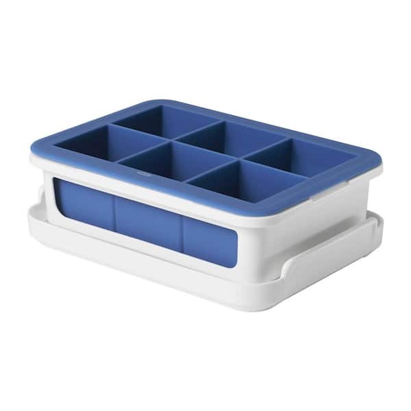 Dark Blue Flexible Silicone Large Cube Ice Mold Ice Tray with Odor Shield