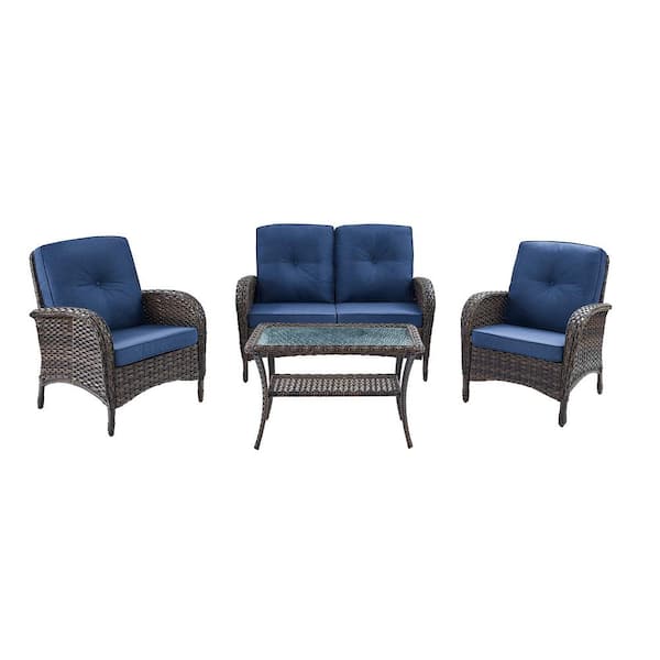 Pocassy Brown 4Piece Wicker Outdoor Loveseat Set Patio Rattan Loveseat