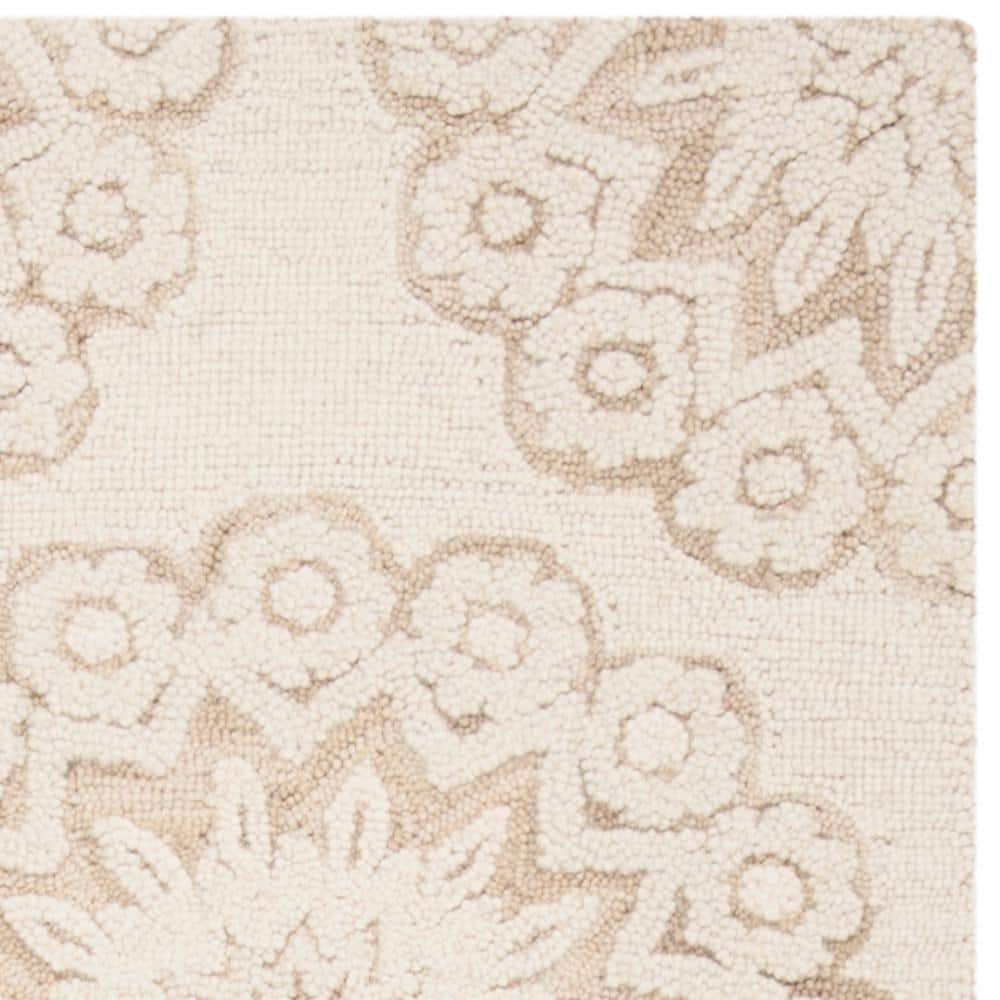 Handmade White Floral Tufted Wool Area Rug 27" x 7"