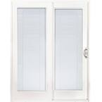 60 in. x 80 in. Woodgrain Interior and Smooth White Right-Hand Composite Sliding Patio Door with Low-E Built in Blinds