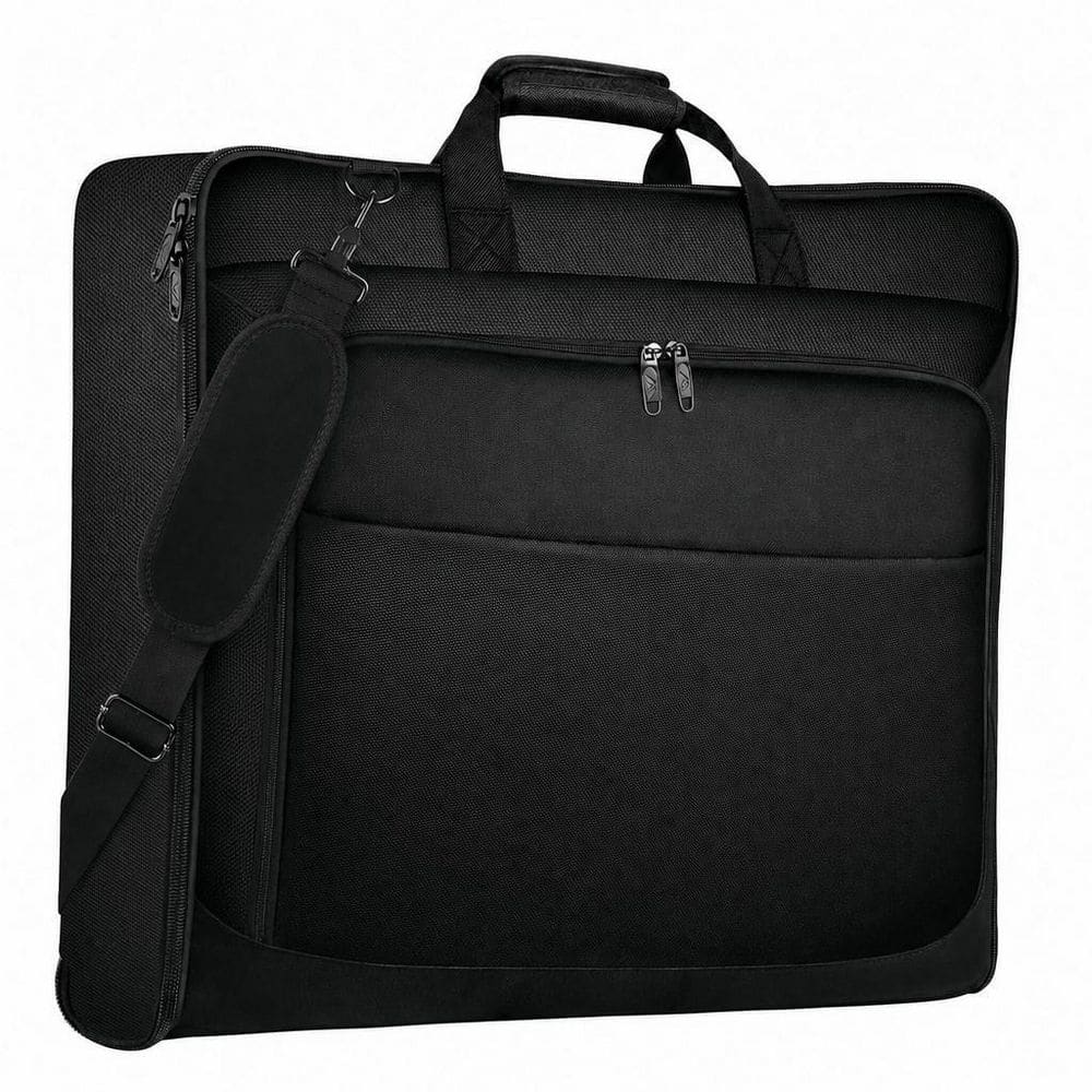 47 in. Black Waterproof Wrinkle‑Free Multi‑Pocket Travel Garment Bag with Shoulder Strap for Business Suits Storage