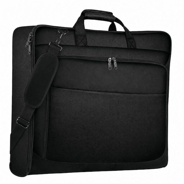 47 in. Black Waterproof Wrinkle‑Free Multi‑Pocket Travel Garment Bag with Shoulder Strap for Business Suits Storage