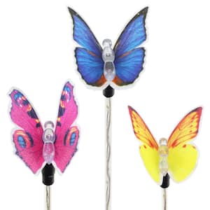 2.02 ft. Solar Fiber Optic Butterfly Assortment with Color Changing LEDs Multi-Color Plastic Plant Stakes (3-Pack)