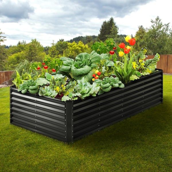 8ft. x 4 ft.x 2ft.Raised Garden Bed, Galvanized Metal Planter Box for Outdoor Flowers/Vegetables/Herbs, Open Base Design
