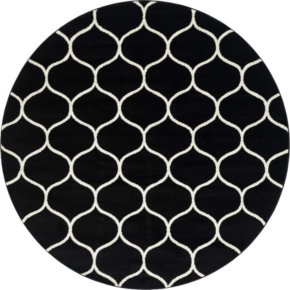 Trellis Frieze Collection Area Rug - Rounded (7 ft. 10 in. Round Black/Ivory) price history on PriceWatchPro