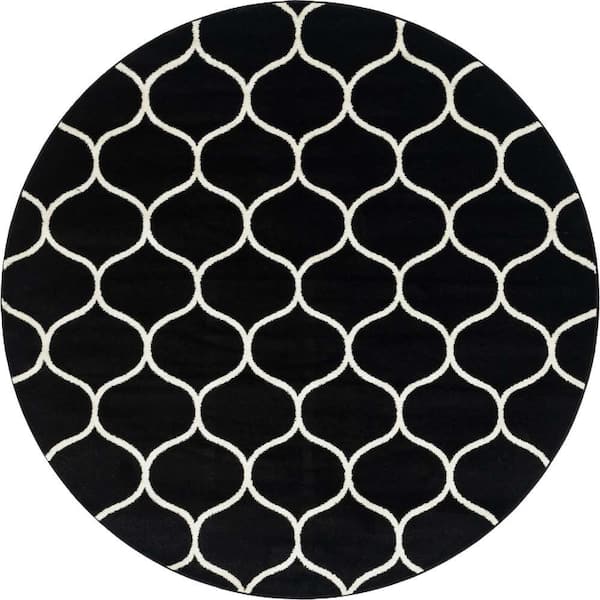 Unique Loom Trellis Frieze Rounded Black 8 ft. x 8 ft. Area Rug