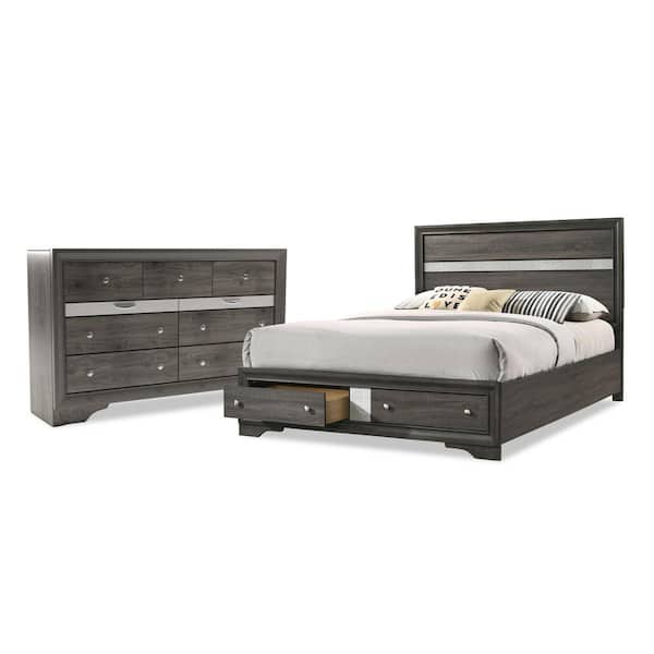 Furniture of America Ekon 2-Piece Gray Queen Wood Bedroom Set, Bed and Dresser