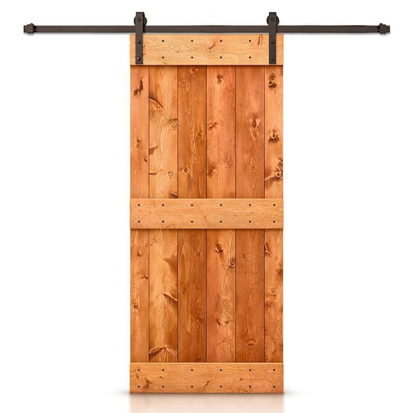 26 in. x 80 in. Mid-Bar Series Solid Core Red Walnut Stained DIY Wood Interior Sliding Barn Door with Hardware Kit