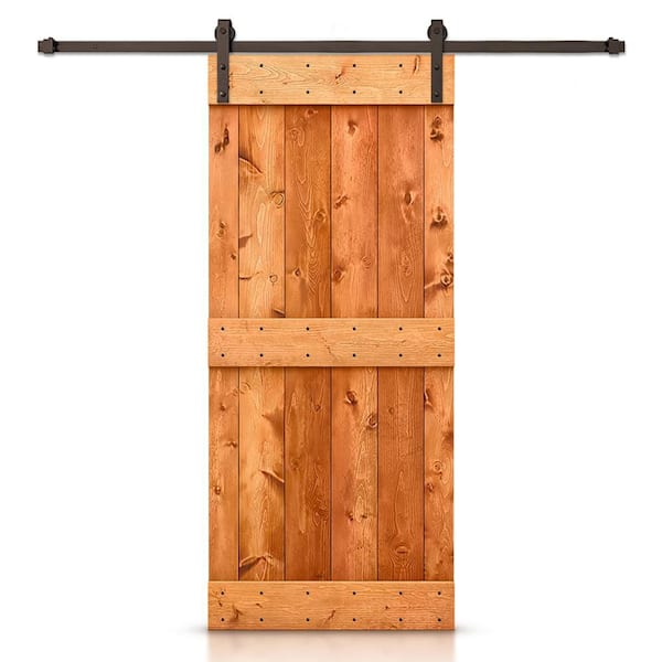 CALHOME 32 in. x 84 in. Distressed Mid-Bar Series Red Walnut Stained DIY Wood Interior Sliding Barn Door with Hardware Kit