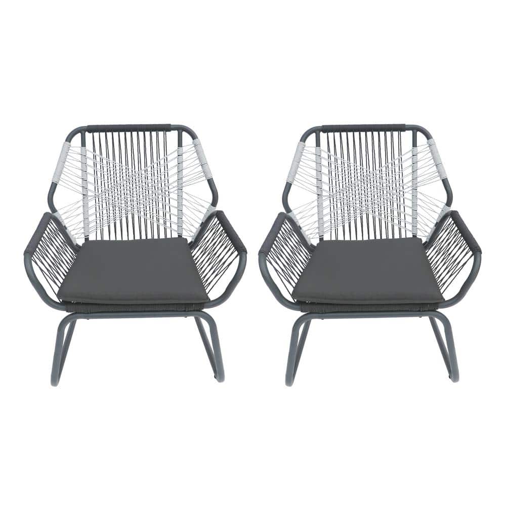 Gray Woven Rope Steel Outdoor Lounge Chair with Gray Cushions, Set of 2 price history on PriceWatchPro