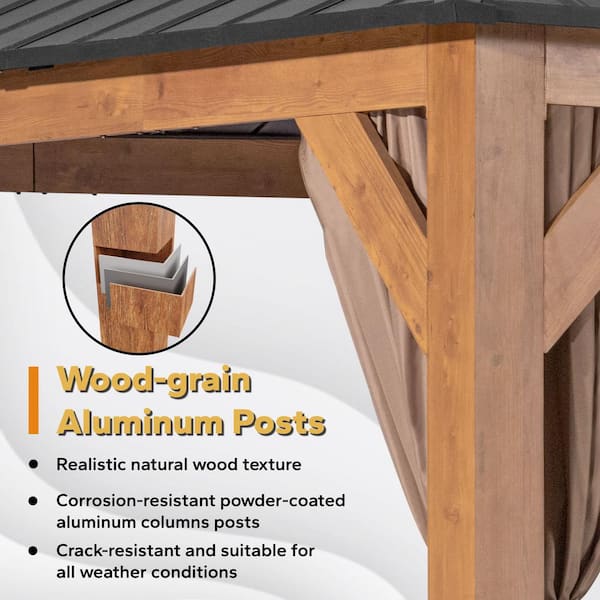 JOYSIDE 15 ft. x 13 ft. Wood Grain Aluminum Double JOYSIDE 15 ft. x 13 ft. Wood Grain Aluminum Double