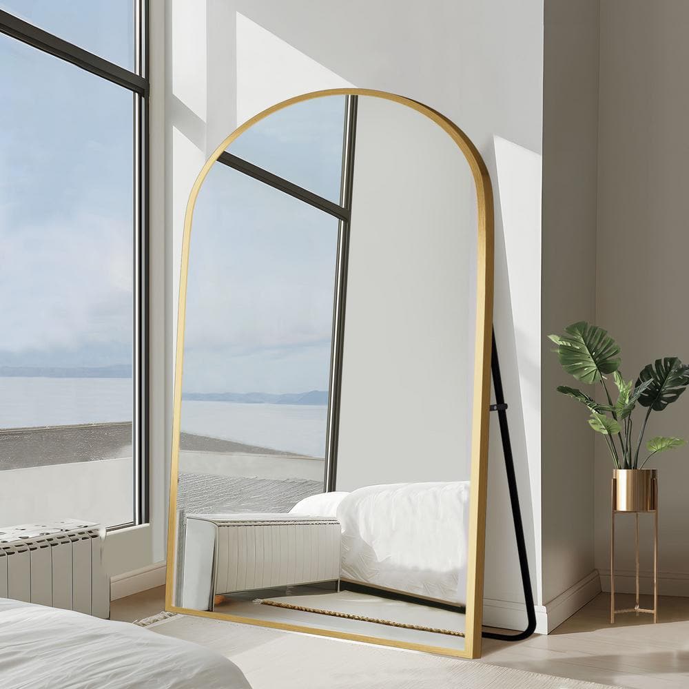 38 in. W x 71 in. H Full Length Arched Free Standing Body Mirror, Metal Fra