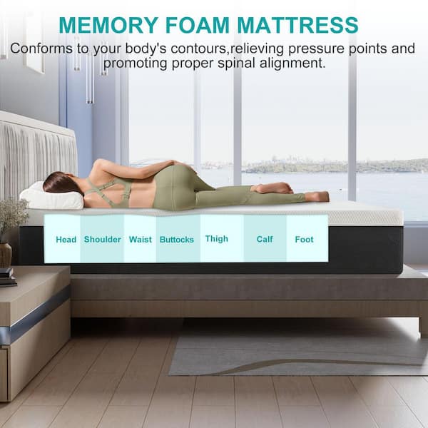 Twolike 12 in. Queen Size Medium Firm Memory Foam Mattress,Cooling