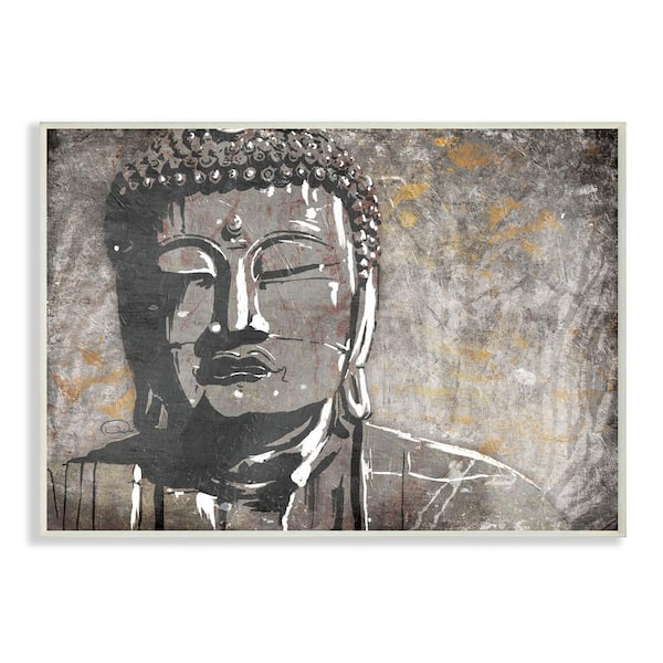 Stupell Industries 12.5 in. x 18.5 in. "Distressed Surface Tan and Grey Buddha Mural" by Onrei Wood Wall Art