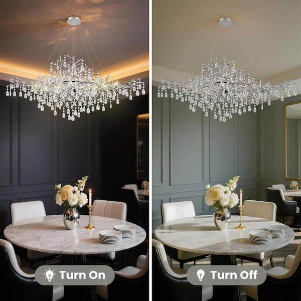 ARISKEEN 47 in. 12-Lights Silver Luxury Crystal Linear Chandelier