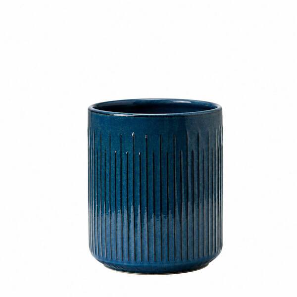 Blue Ashes Porcelain Utensil Holder with Cork Mat and Removable Bamboo Divider for Kitchen Countertop