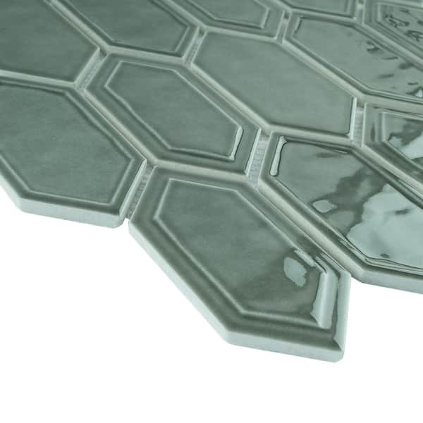 MOLOVO Classic Green 13.31 in. x 10.24 in. Hexagon Glossy