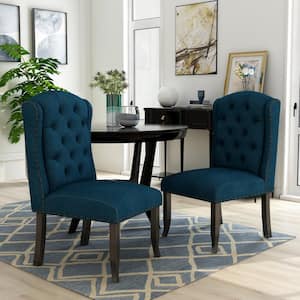 Anthus Blue Linen Wingback Side Chairs (Set of 2)