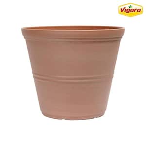 12 in. Hallie Medium Peach Terracotta Plastic Planter (12 in. D x 10 in. H) with Drainage Hole