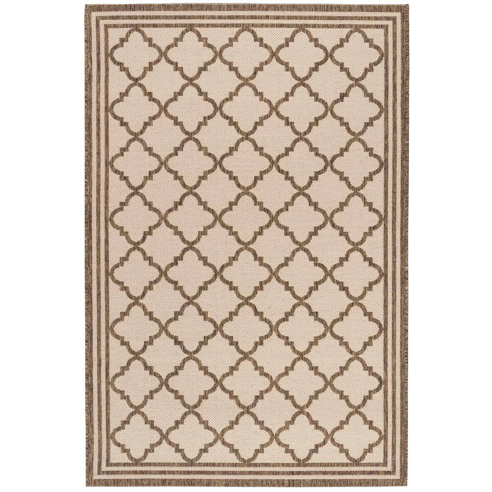 Cream and Brown Geometric Rectangular Synthetic Rug