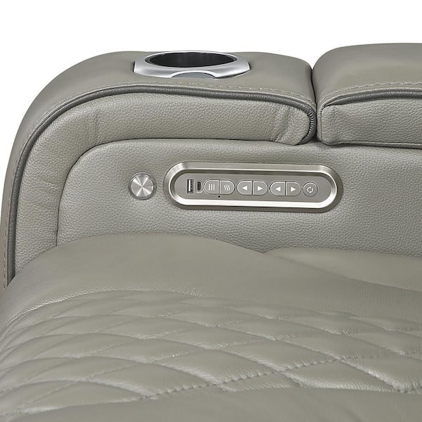 Lazzara Cassian 72 in. W Gray Leather 2-Seater Power Double
