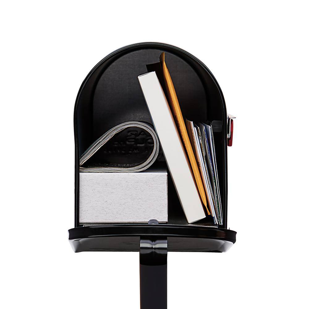 Medium Black Steel Post Mount Mailbox with Decorative Scroll