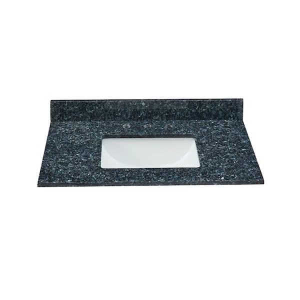 Tile and Top 37 in. W x 22 in. D Granite White Rectangular Single Sink Vanity Top in Blue Pearl