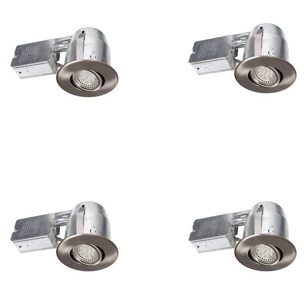 BAZZ 300 Series 4 in. Brushed Chrome Recessed LED GU10 Light Fixture Kit (4-Pack)