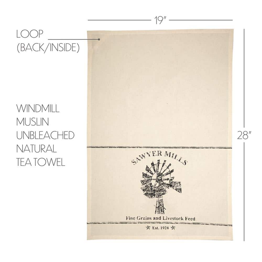 Sawyer Mill Charcoal Windmill Cotton Muslin Tea Towel 19x28