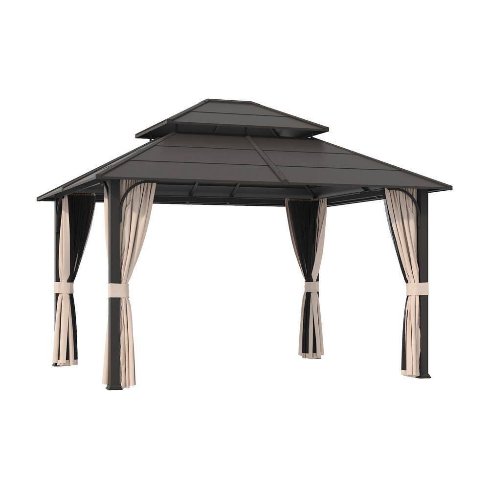 10 ft. x 12 ft. Outdoor Metal Double Hardtop Gazebo with Steel Frame, Netting and Curtains price history on PriceWatchPro