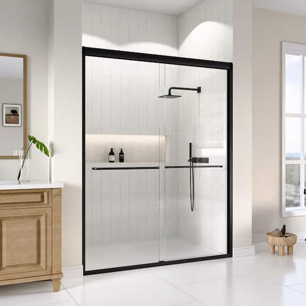 60 in. W x 72 in. H Double Sliding Framed Shower Door in Matte Black with SGCC 1/4 in. (6 mm) Tempered Clear Glass