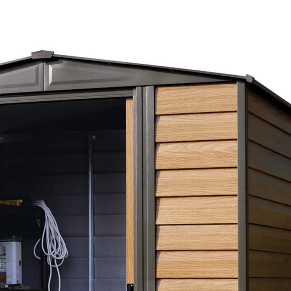 Woodgrain Large Steel Storage Shed with Double Doors