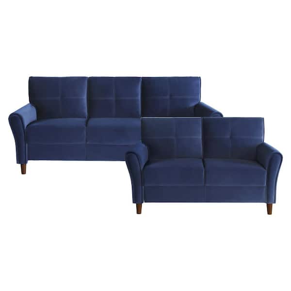 EVERGLADE HOME Halton 137 in. W Flared Arm Velvet Rectangle Sofa in Blue