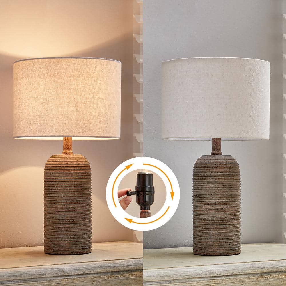18.5" Light Brown Resin Table Lamp Set with Linen Shades