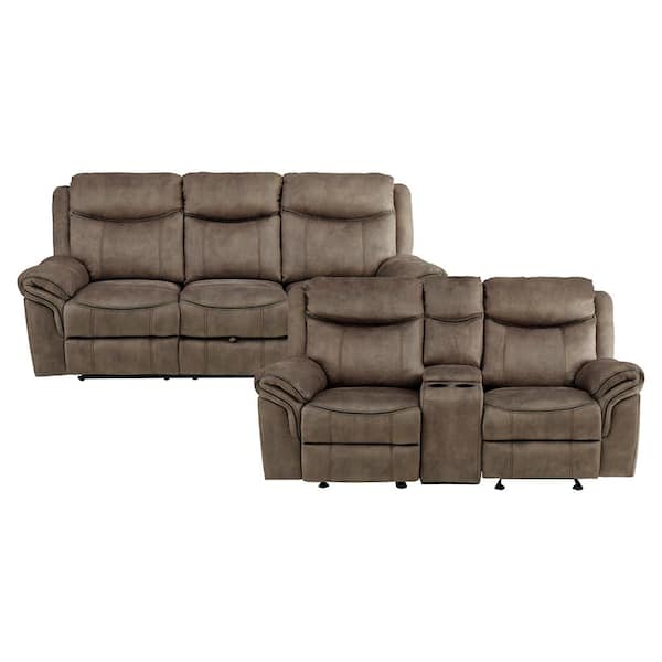 Lazzara Creeley 88.5 in W Pillow Top Arm Microfiber Rectangle Manual Reclining Sofa Set in Brown, 2-Piece