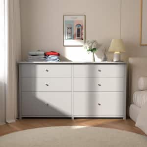 Gray 6-Drawer 56 in. W Dresser Chest of Drawers Long Storage Dresser with 2-Oversized Drawers (32.4 in. H x 15.7 in. L)