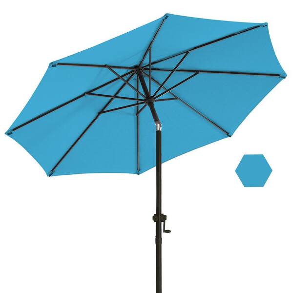 PASAMIC 9 ft. Market Patio Umbrella with Push Button Tilt and Crank in Sky Blue