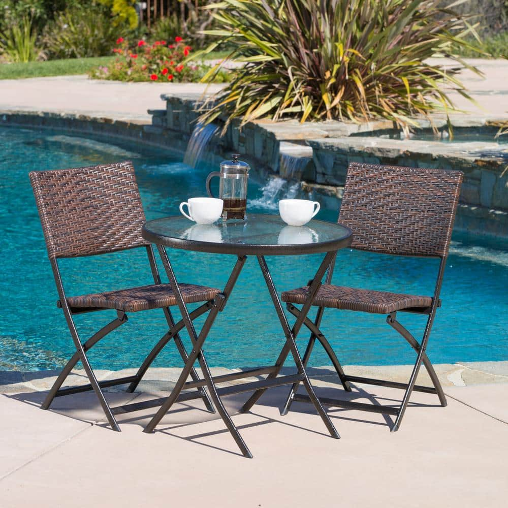 El Paso Multi-Brown 3-Piece Plastic Outdoor Patio Dining Set -  Noble House, 7026