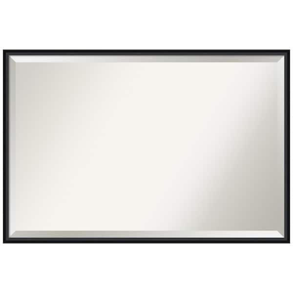 Amanti Art Medium Rectangle Satin Black Beveled Glass Modern Mirror (25 in. H x 37 in. W)