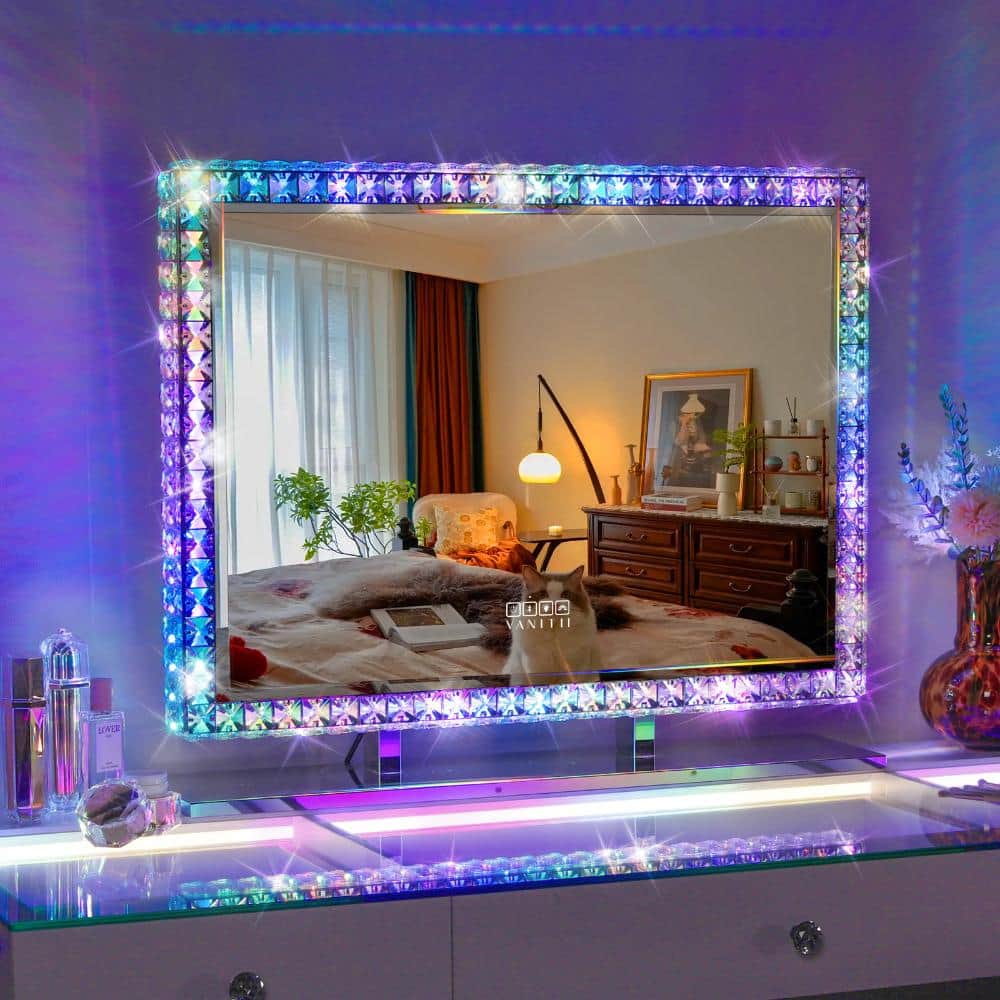 VANITII 32'' x 24'' Vanity Mirror With Bluetooth Player  RGB Lights Premium Crystal Cosmetic Tabletop White price history on PriceWatchPro