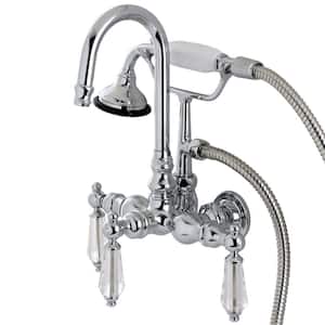Crystal 3-Handle Claw Foot Tub Faucet with Handshower in Polished Chrome