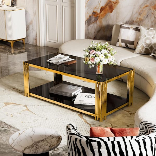 Polibi 47.5 in. Black Rectangle Glass Coffee Table with