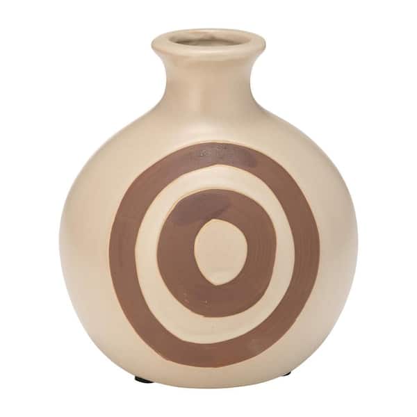 Liv & Skye 6 in. Ivory Stoneware Round Abstract Decorative Vase